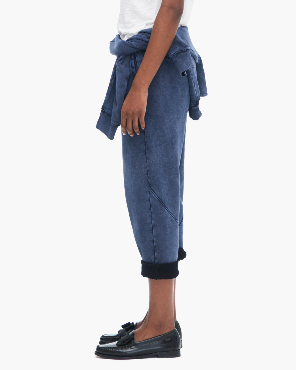 French Terry Pigment Wash Cut-Off Sweatpants - Dark Navy