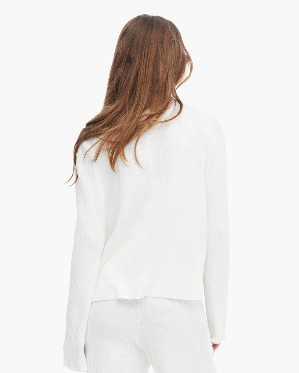 Cotton Cashmere Ribbed Long Sleeve Cardigan - White