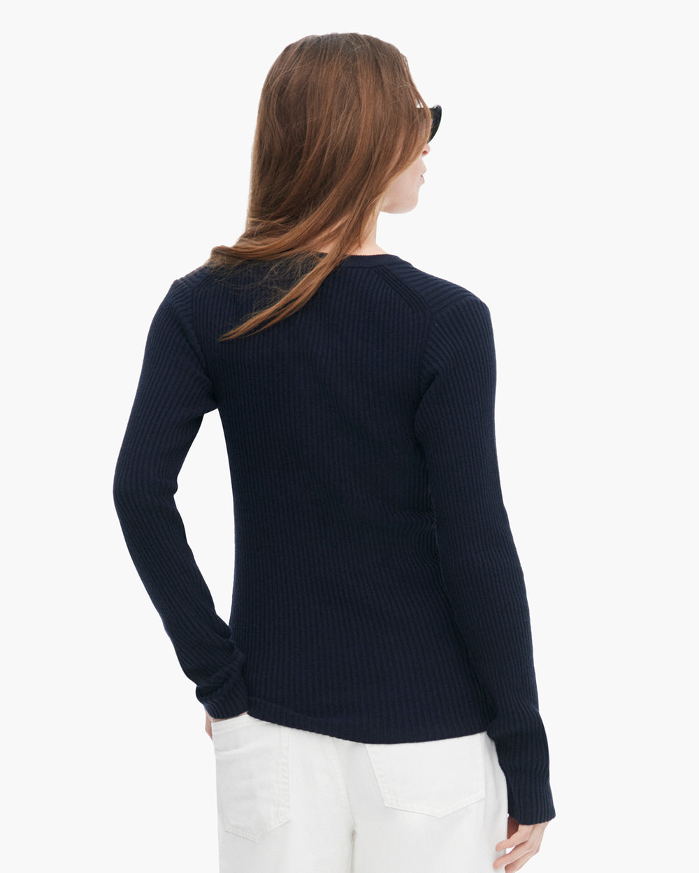Cotton Cashmere Ribbed Trumploy Cardigan - Dark Navy