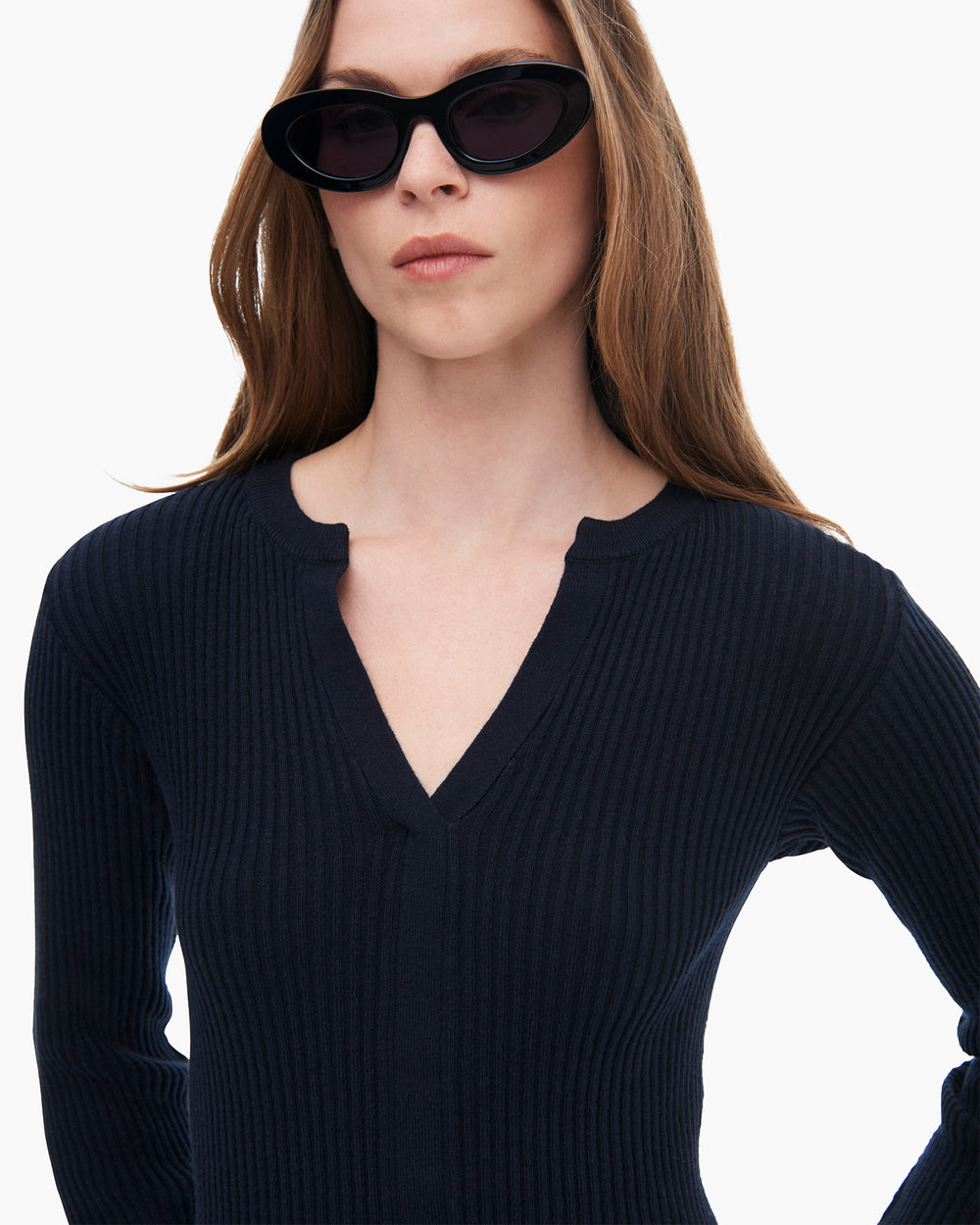 Cotton Cashmere Ribbed Trumploy Cardigan - Dark Navy