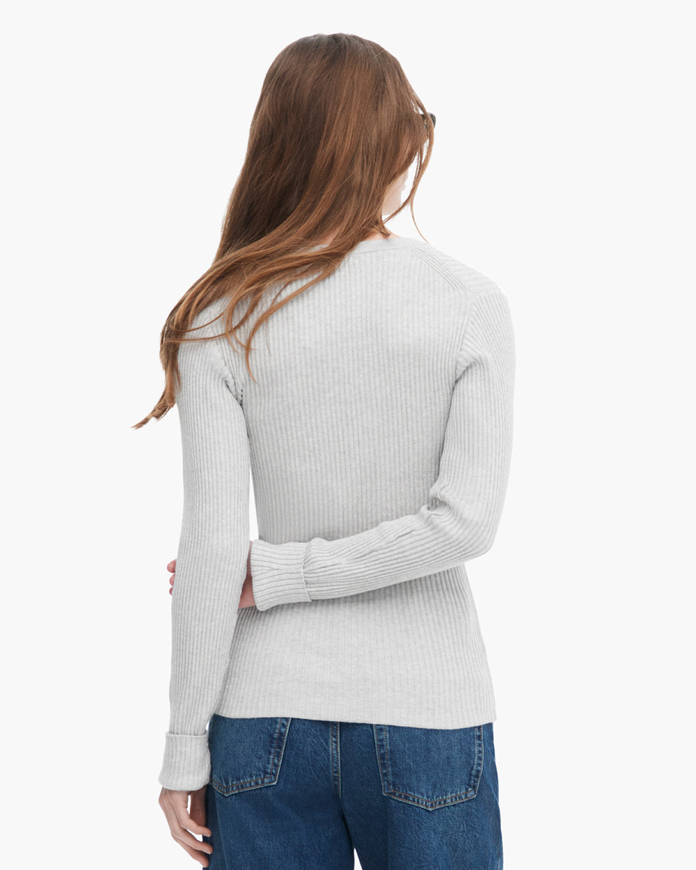 Cotton Cashmere Ribbed Trumploy Cardigan - H. Silver