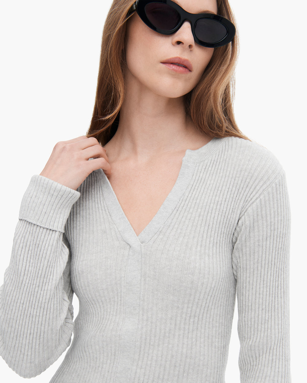 Cotton Cashmere Ribbed Trumploy Cardigan - H. Silver