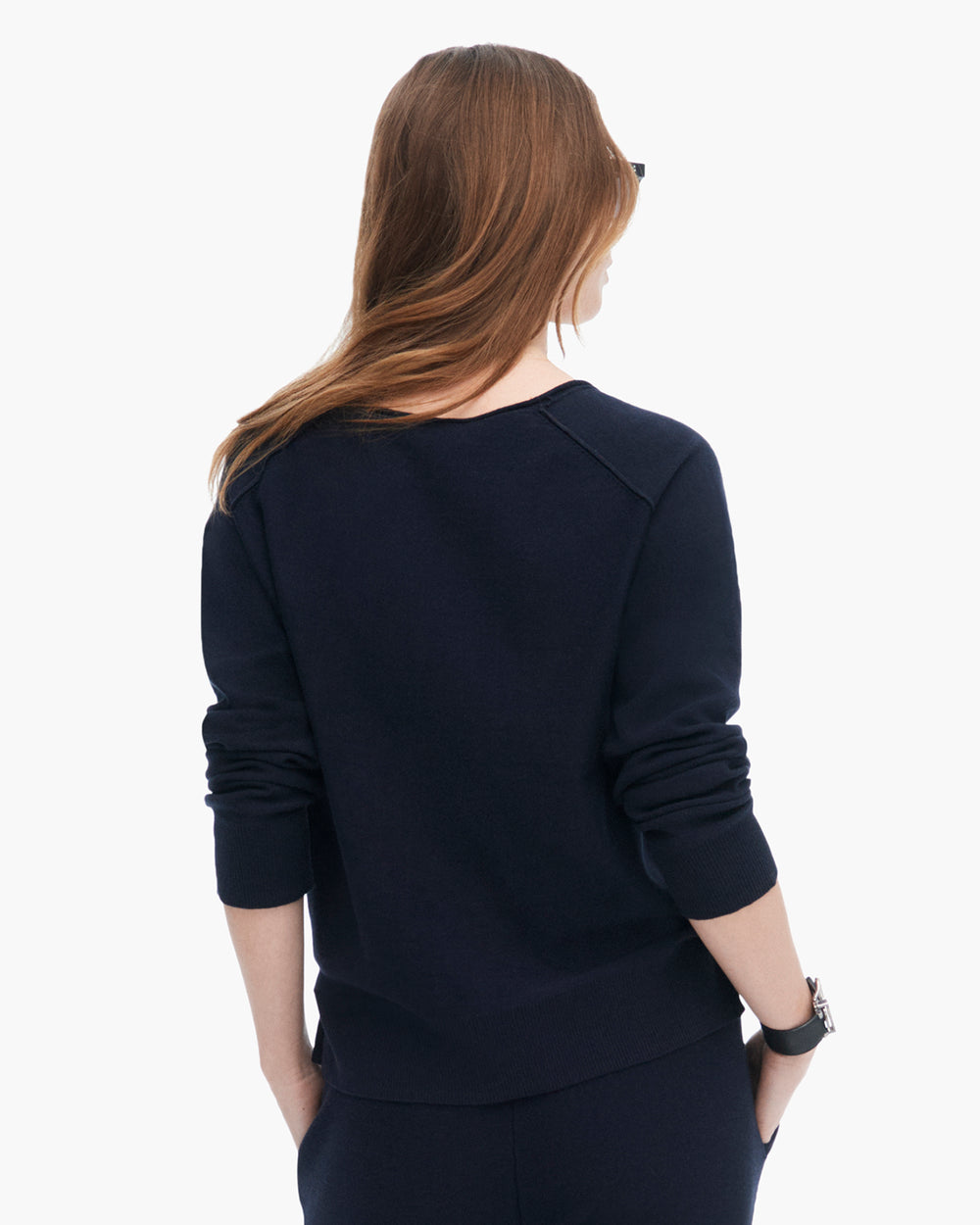 Cotton Cashmere Boxy V-Neck Sweater - Dark Navy