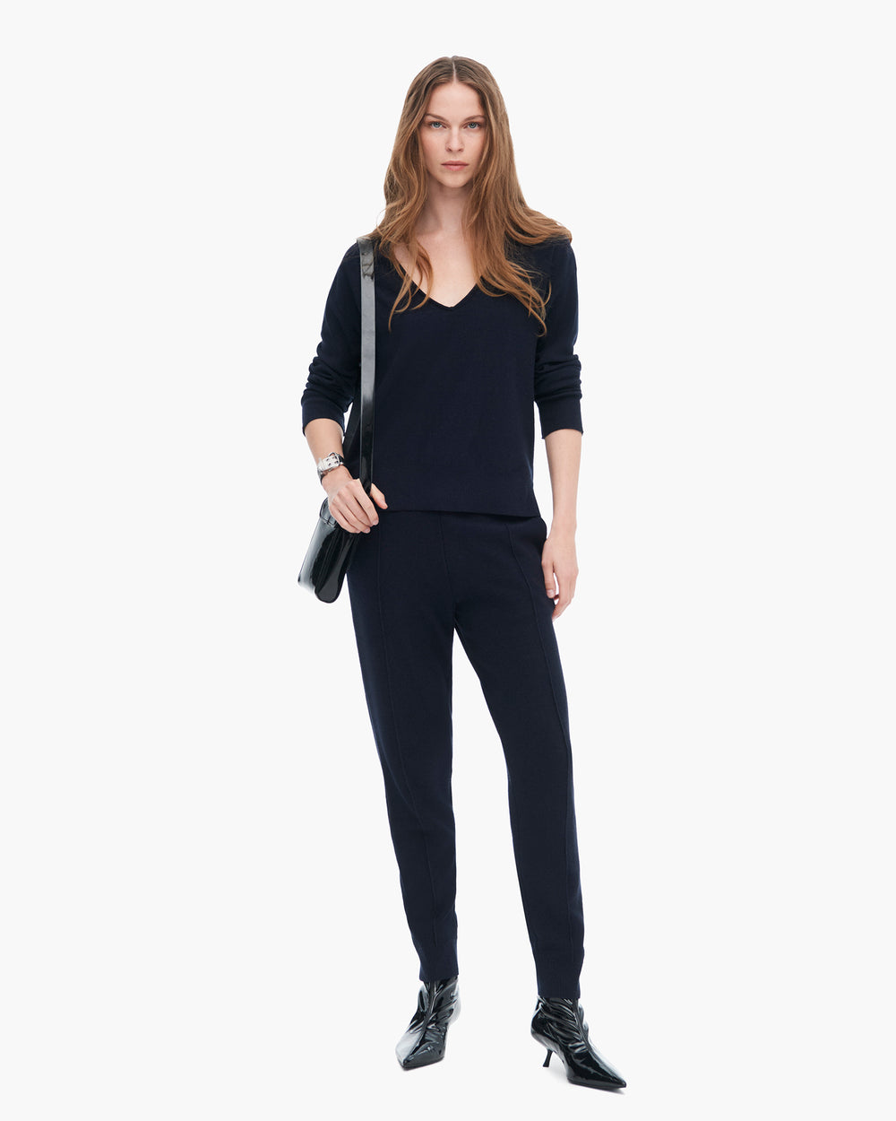 Cotton Cashmere Boxy V-Neck Sweater - Dark Navy