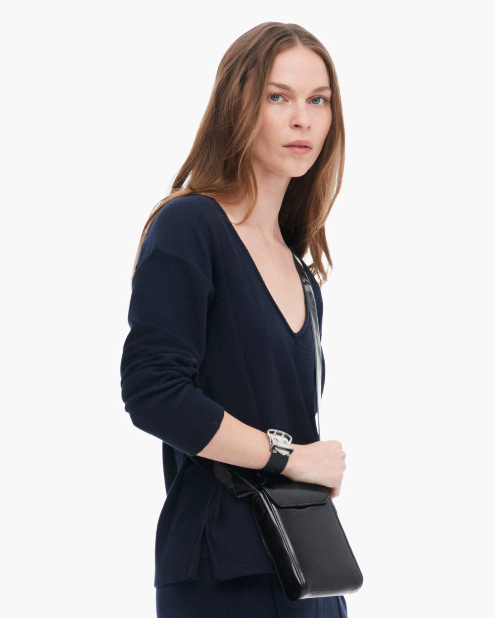 Cotton Cashmere Boxy V-Neck Sweater - Dark Navy
