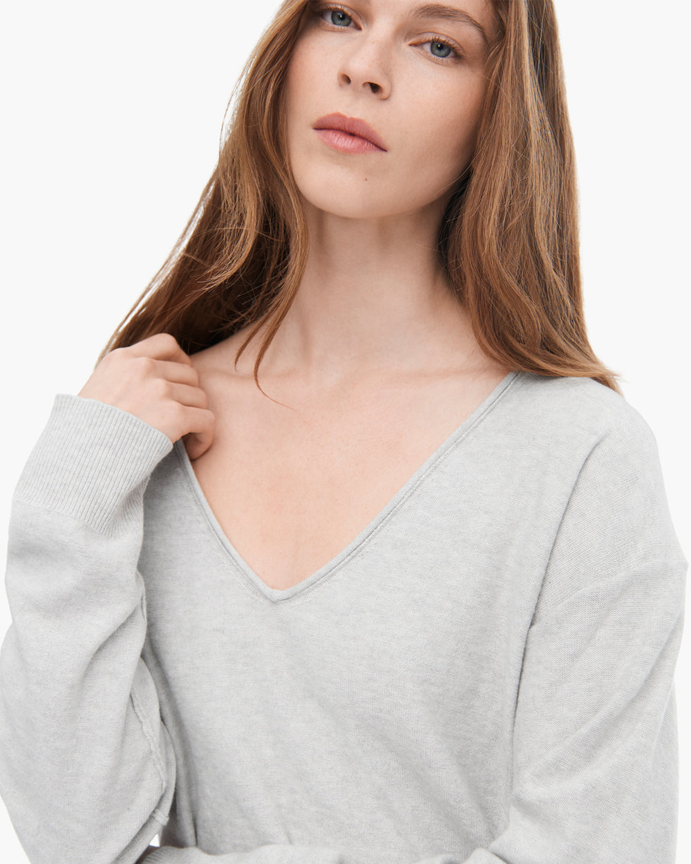Cotton Cashmere Boxy V-Neck Sweater - H.Silver