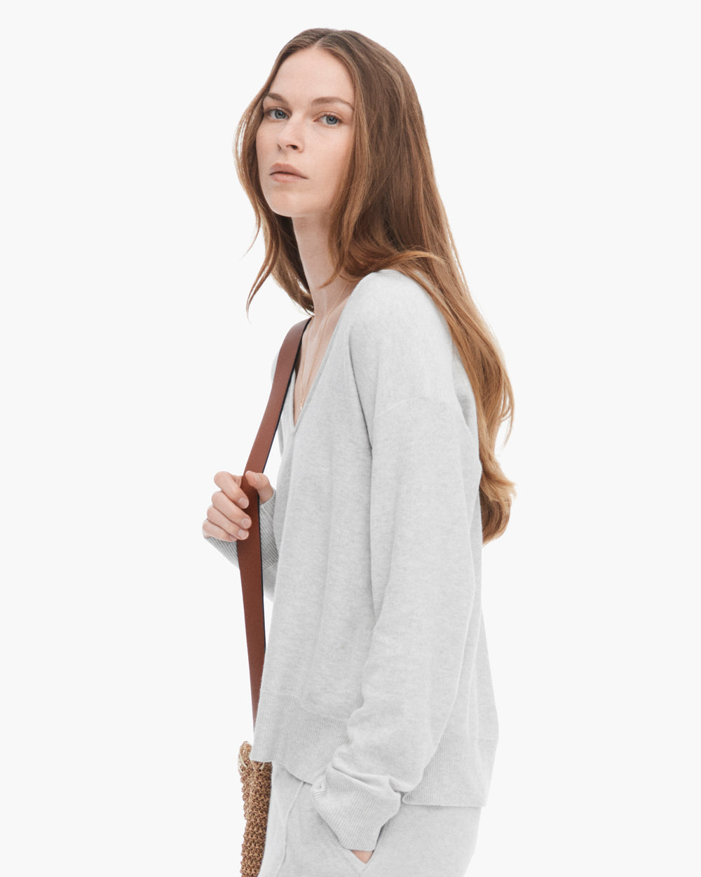 Cotton Cashmere Boxy V-Neck Sweater - H.Silver