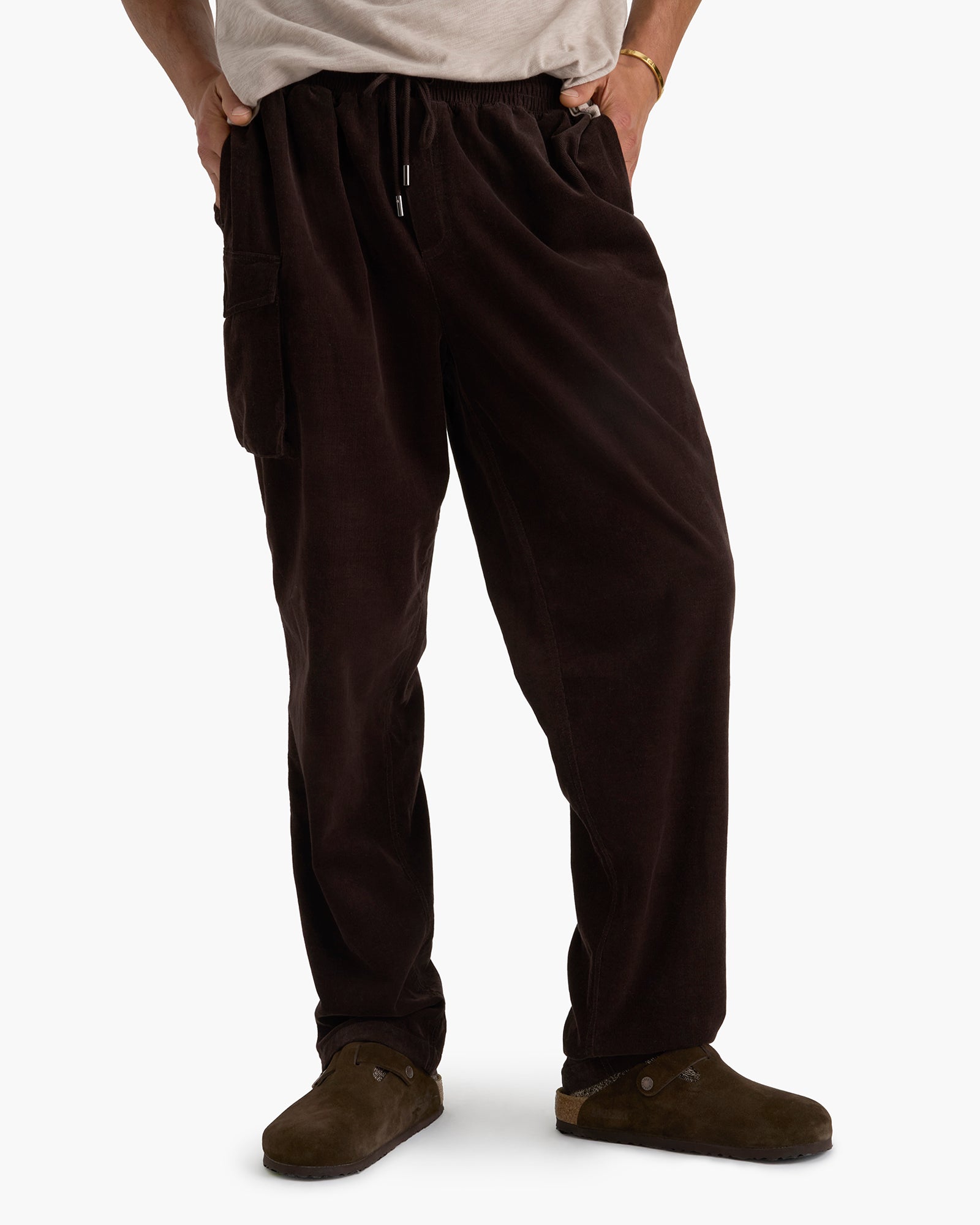 Corduroy Straight Leg Pant With Cargo Pocket - Chocolate Brown