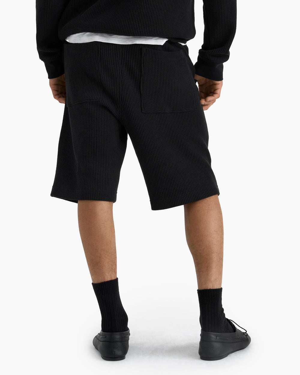 Cotton Waffle Pull On Shorts - Black