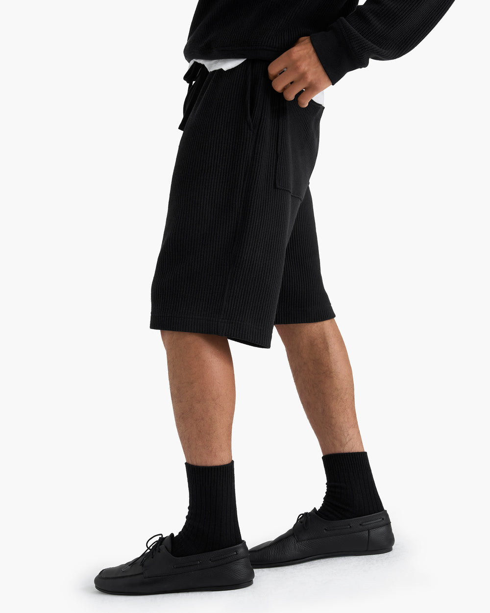 Cotton Waffle Pull On Shorts - Black
