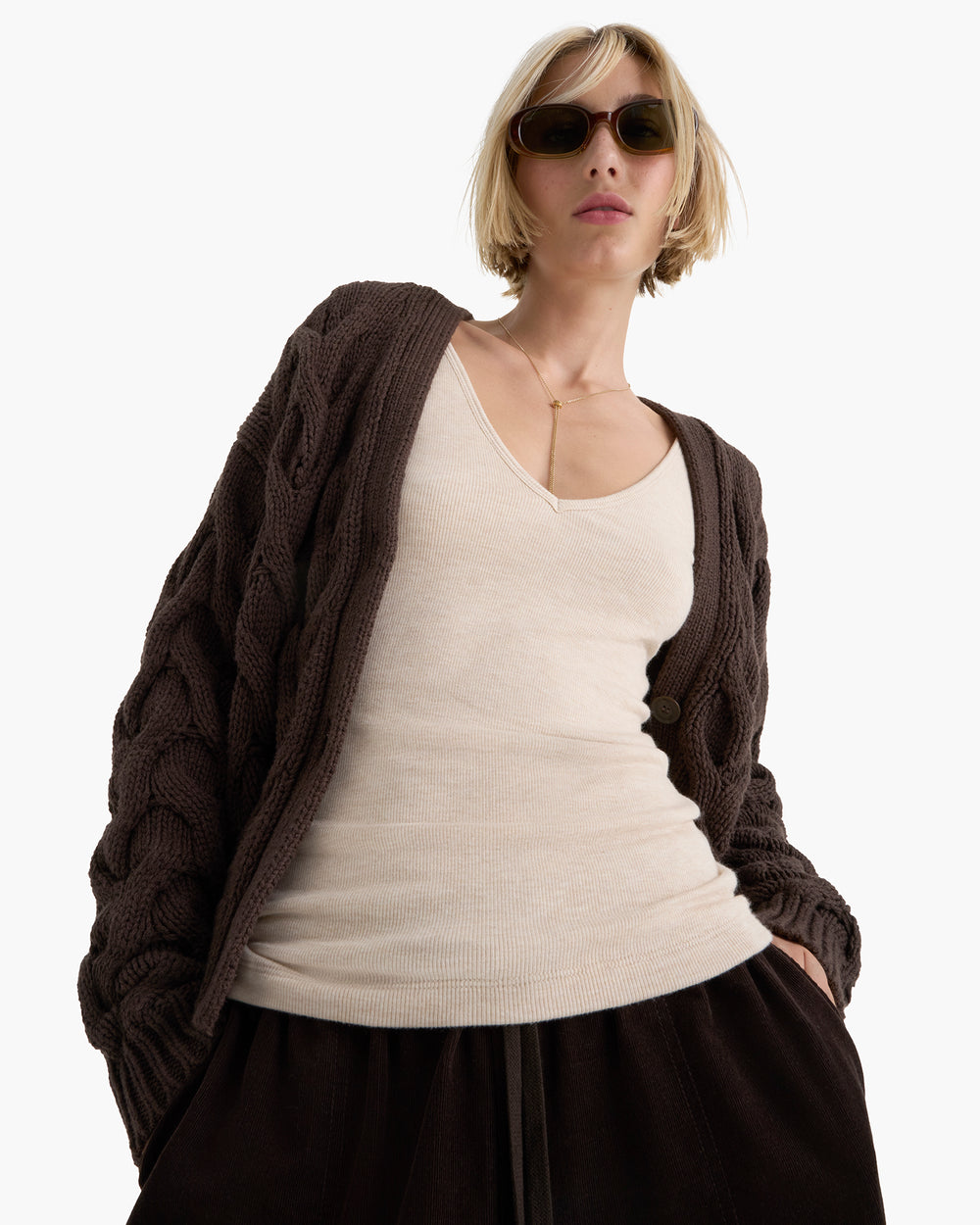 Cotton Cashmere Air Cardigan - Dark Chocolate