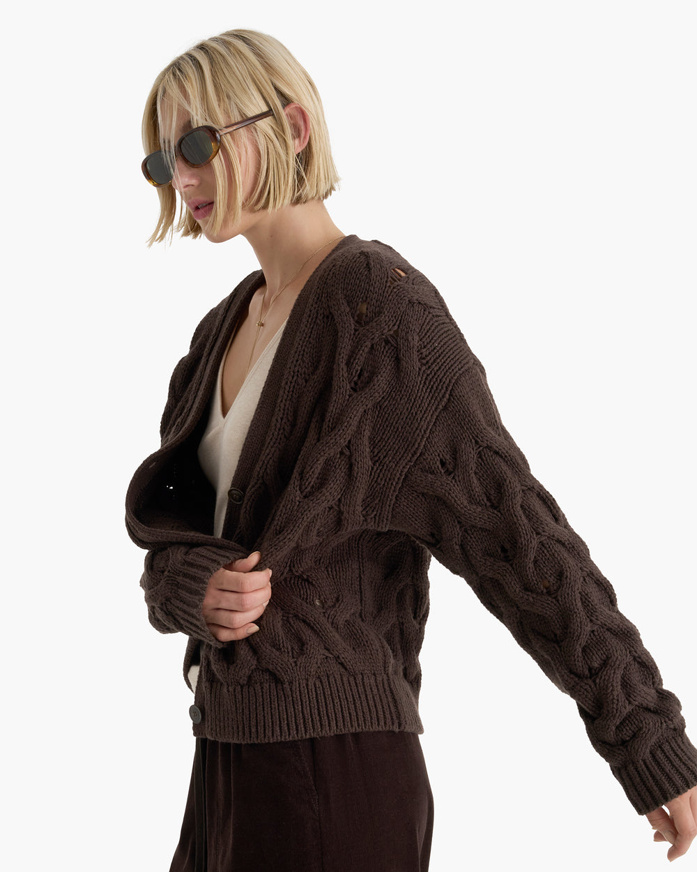 Cotton Cashmere Air Cardigan - Dark Chocolate