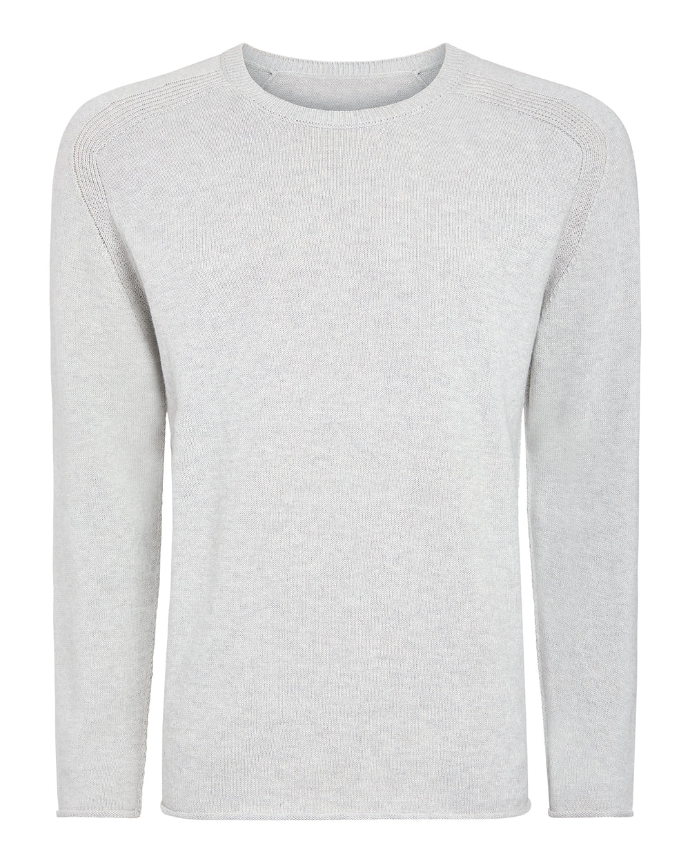Cotton Cashmere Saddle Shoulder Crew Neck Sweater - H. Silver