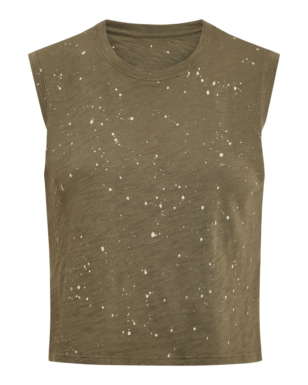 Slub Jersey Splatter Paint Cropped Sleeveless Schoolboy - Army-Faded Dune