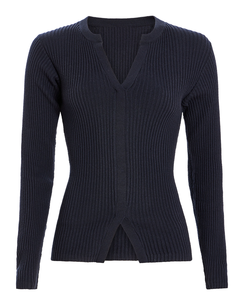 Cotton Cashmere Ribbed Trumploy Cardigan - Dark Navy