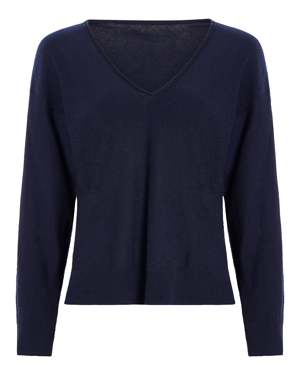 Cotton Cashmere Boxy V-Neck Sweater - Dark Navy