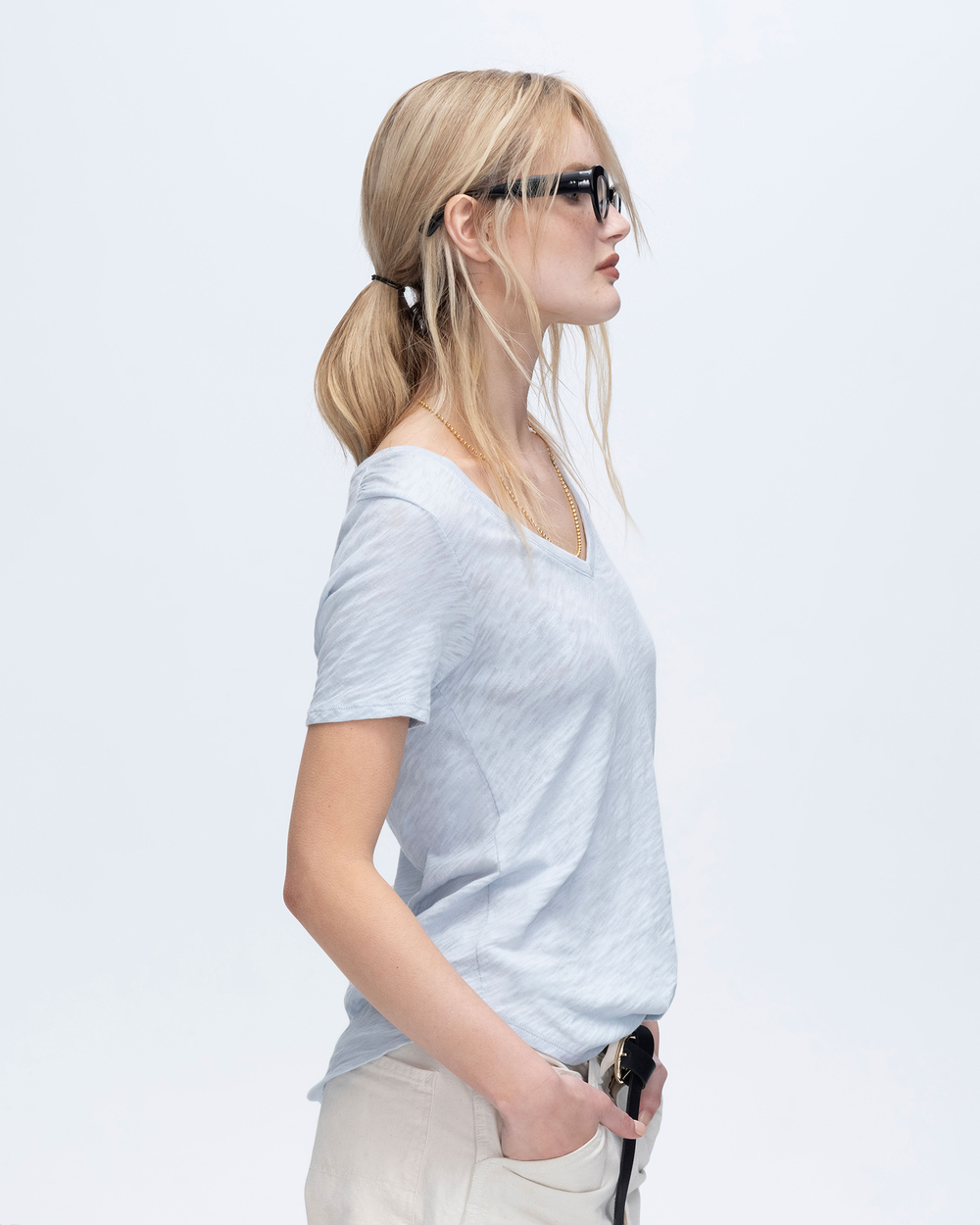 Slub Jersey Classic Short Sleeve V-Neck Tee - Powder Blue