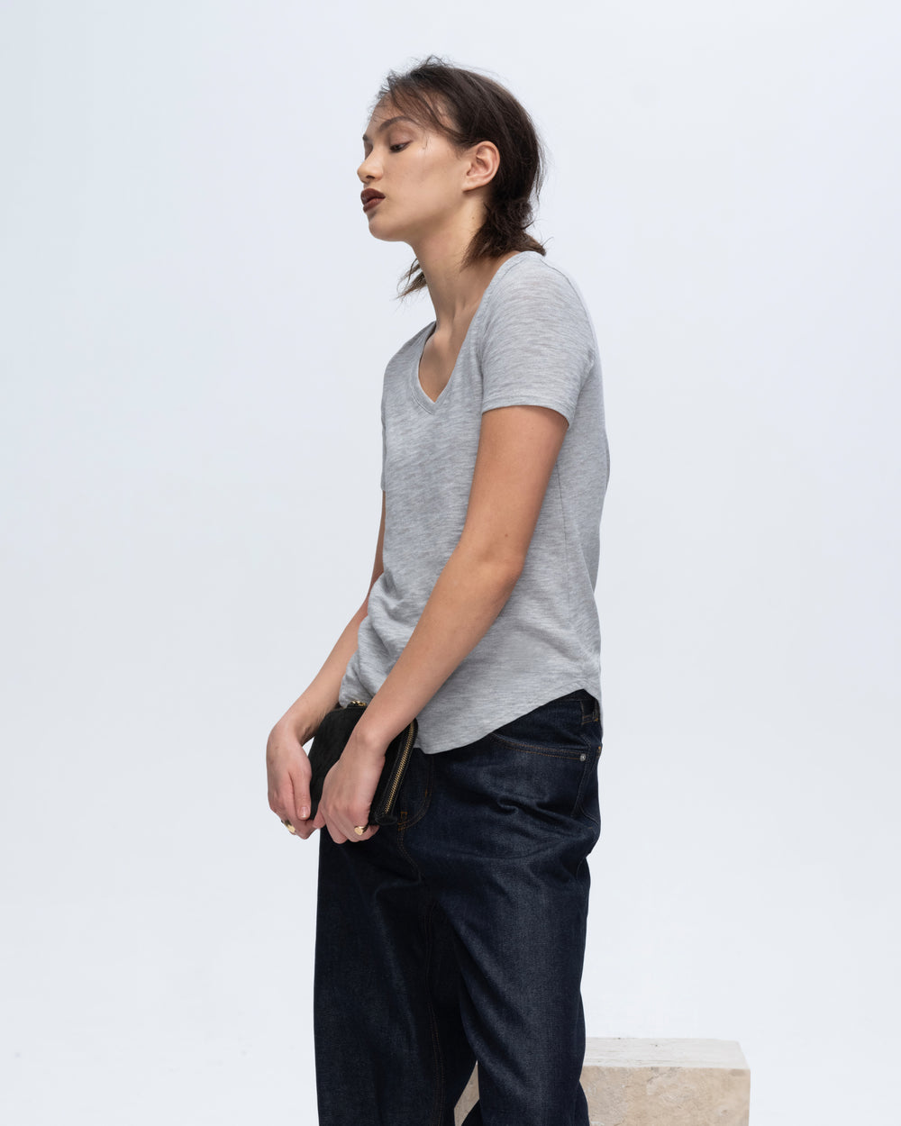 Slub Jersey Classic V-Neck Tee - Heather Grey