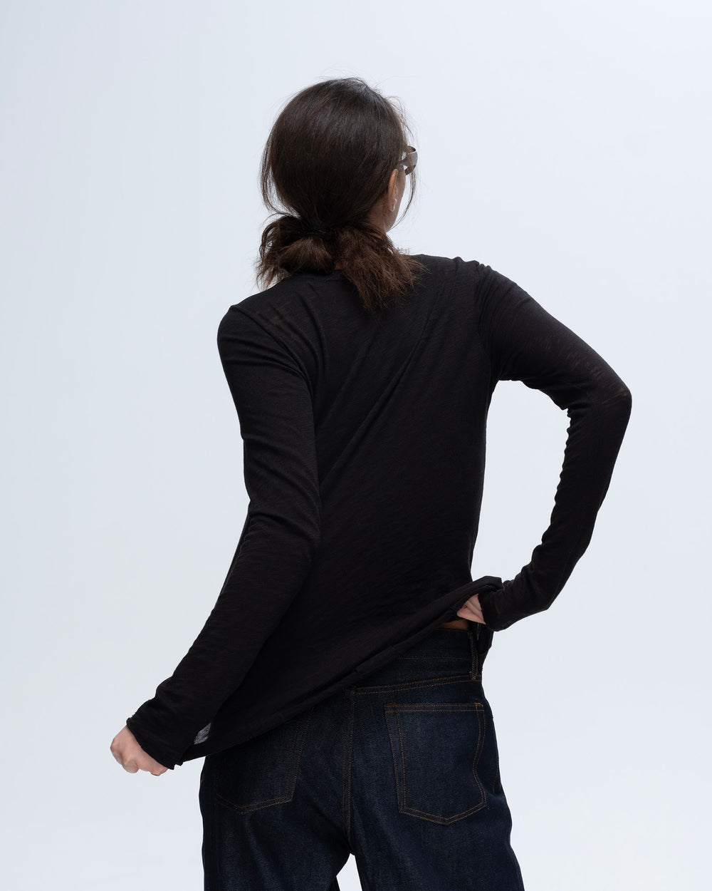 Slub Jersey Long Sleeve Destroyed Wash Tee - Black