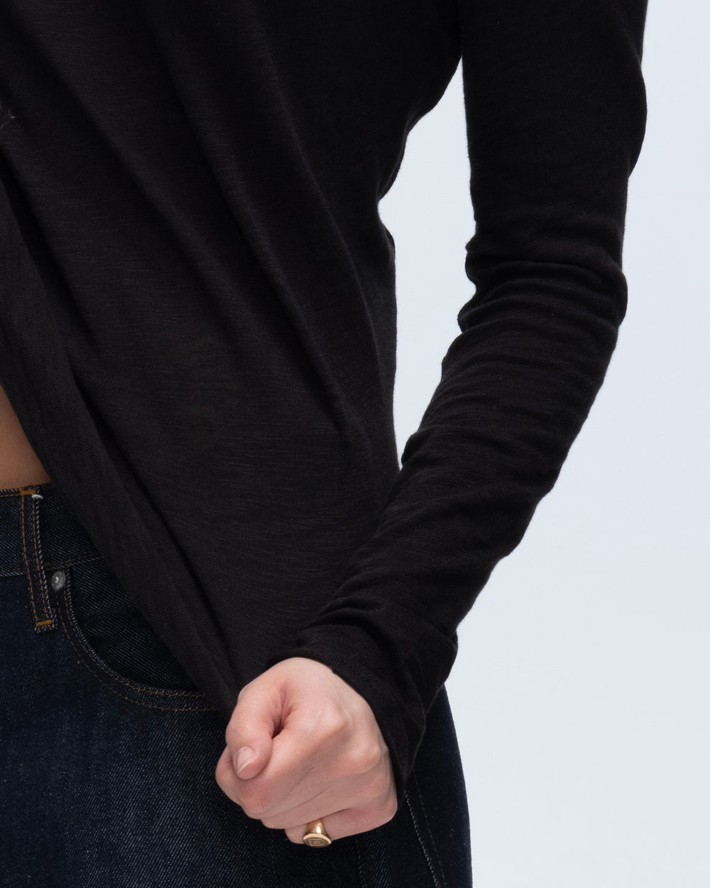 Slub Jersey Long Sleeve Destroyed Wash Tee - Black