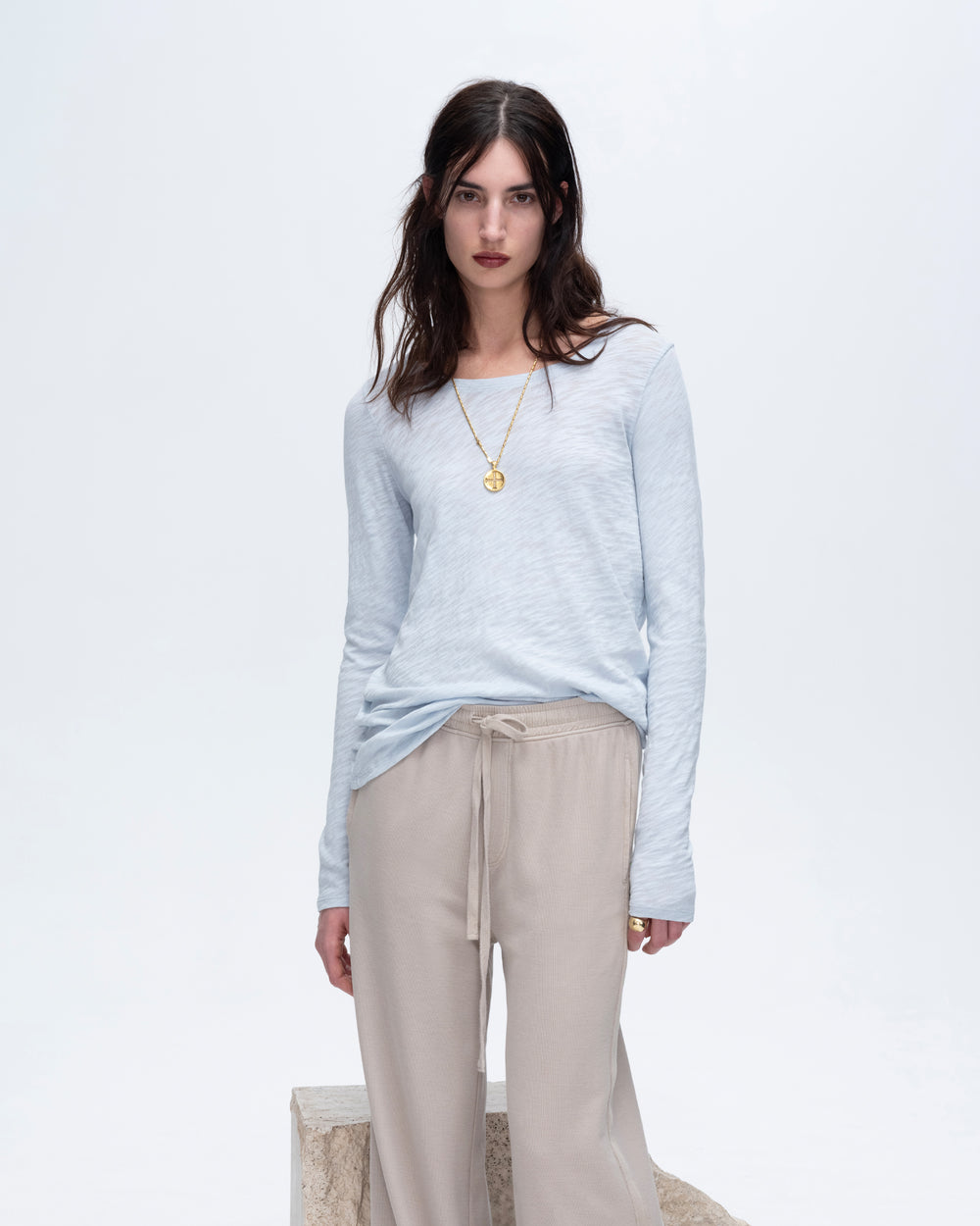 Slub Jersey Long Sleeve Destroyed Crew - Powder Blue