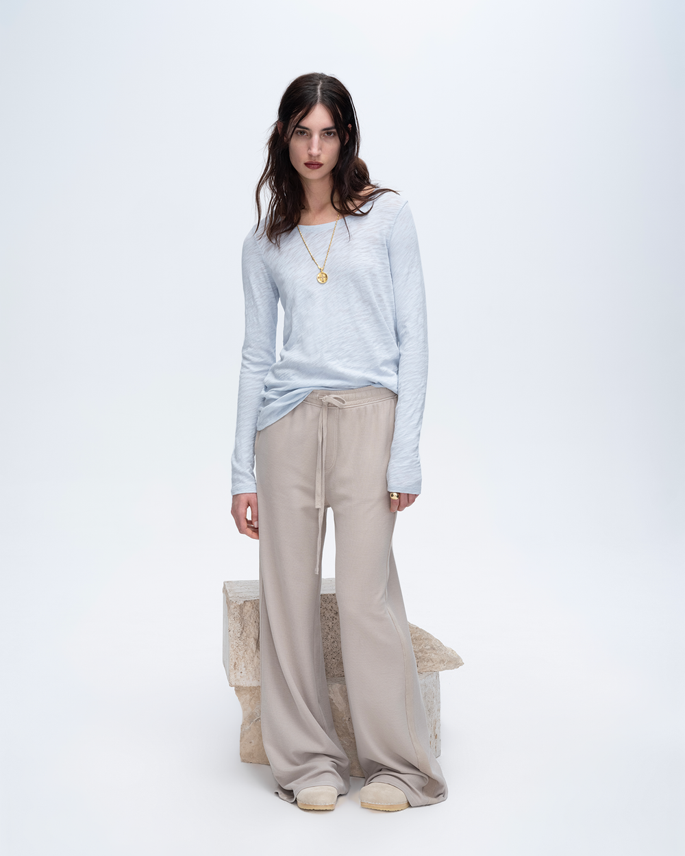 Slub Jersey Long Sleeve Destroyed Crew - Powder Blue