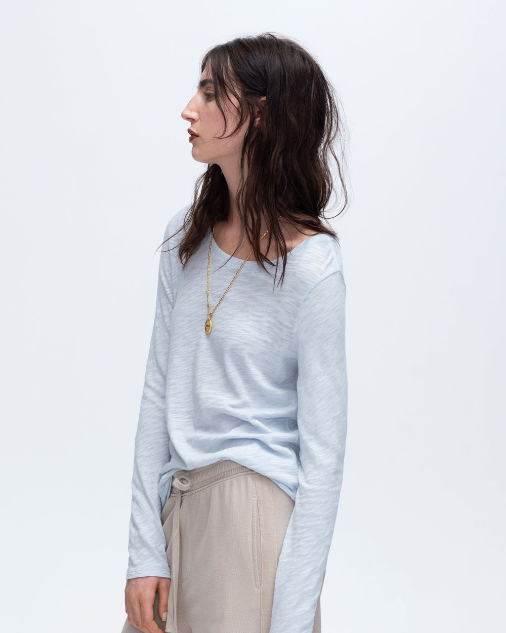 Slub Jersey Long Sleeve Destroyed Crew - Powder Blue