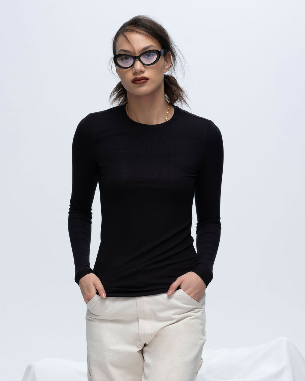 Modal Rib Long Sleeve Crew - Black
