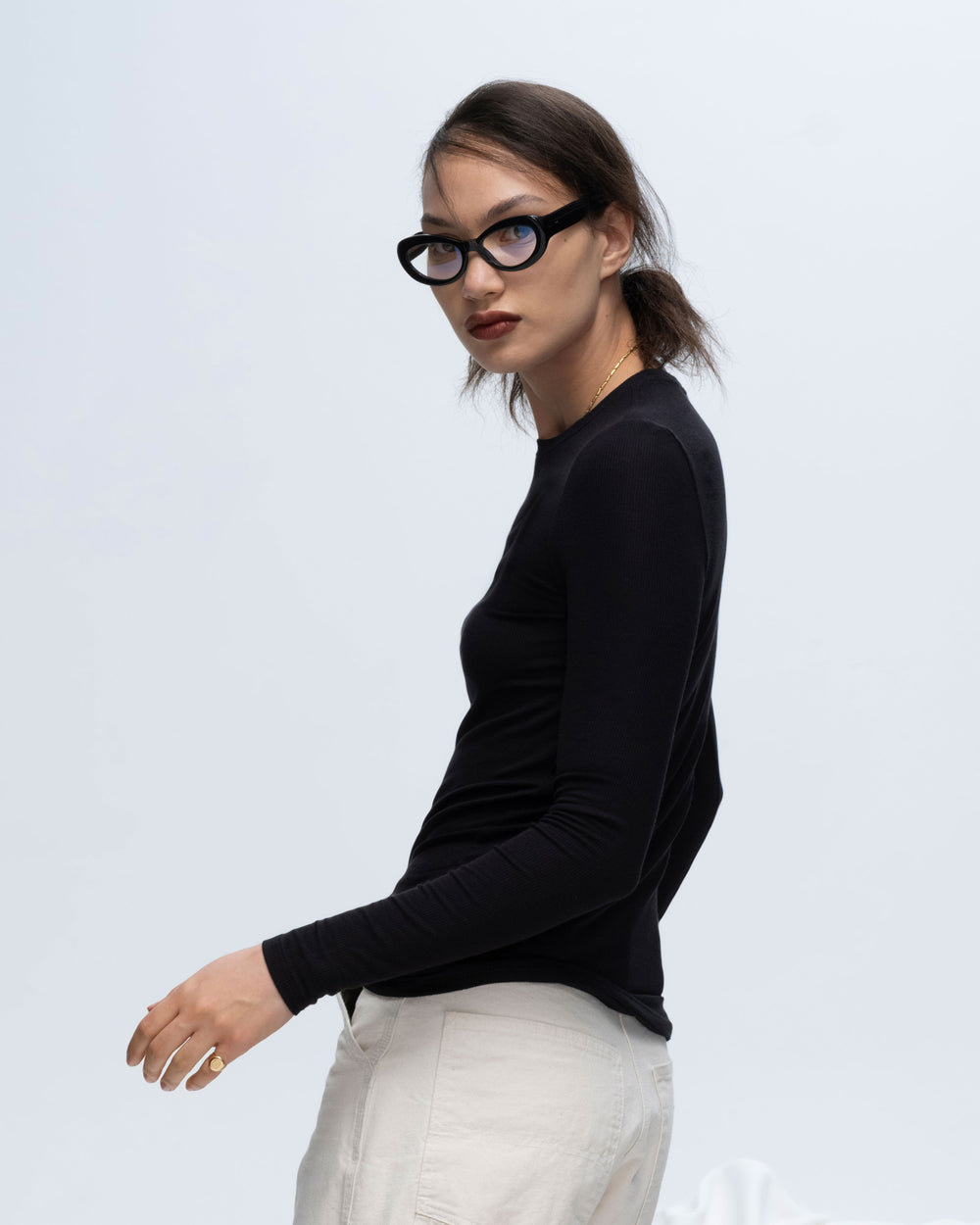 Modal Rib Long Sleeve Crew - Black