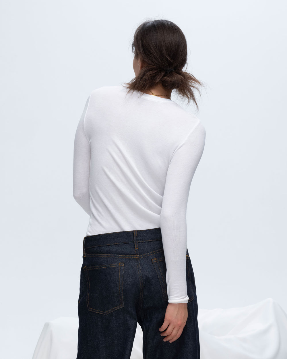Modal Rib Long Sleeve Crew - White