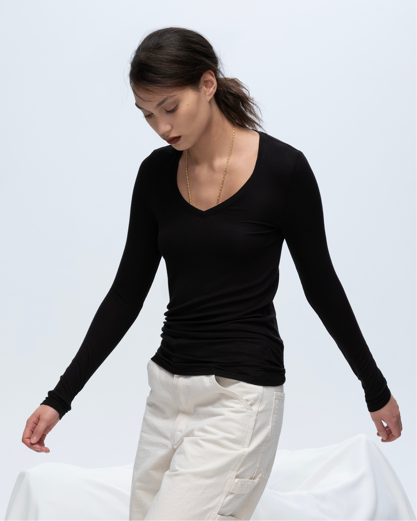 Modal Rib Long Sleeve V-Neck Tee - Black – ATM Anthony Thomas Melillo