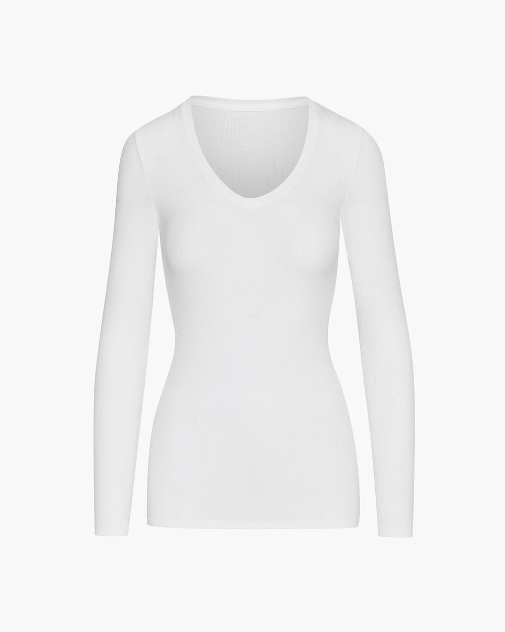 Modal Rib Long Sleeve V-Neck Tee - White