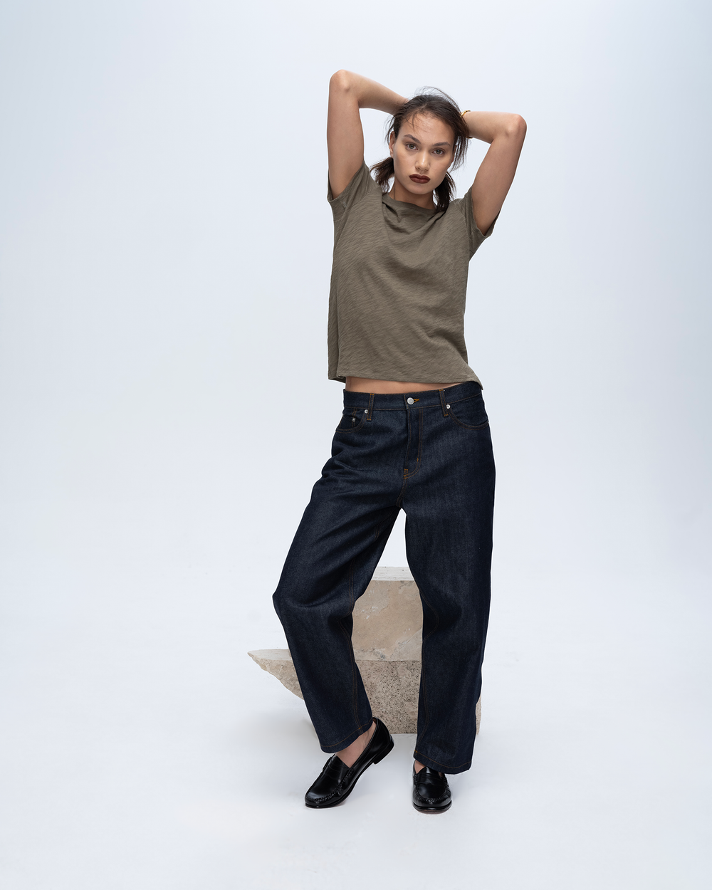Slub Jersey Schoolboy Crew Neck Tee - Army