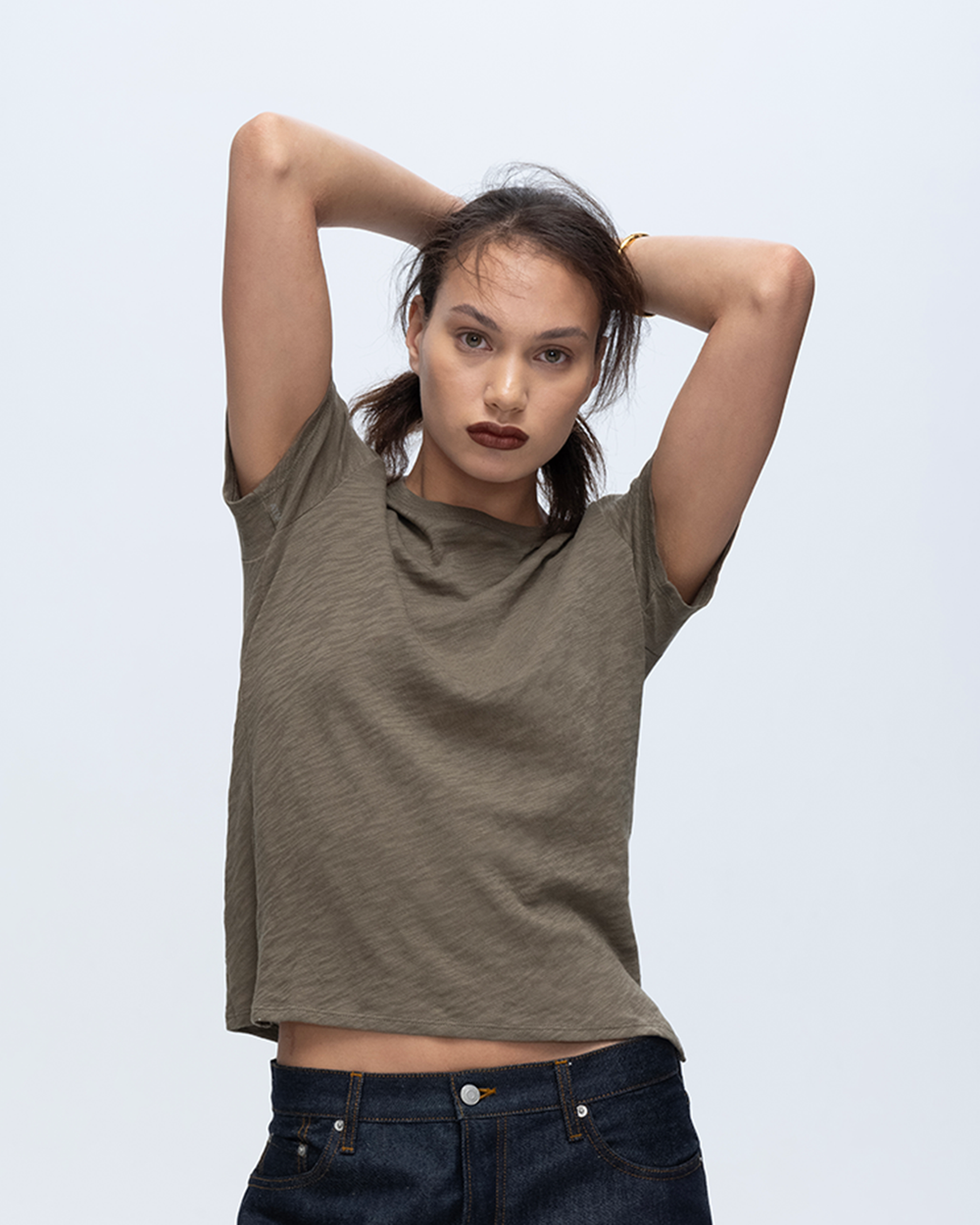 Slub Jersey Schoolboy Crew Neck Tee - Army