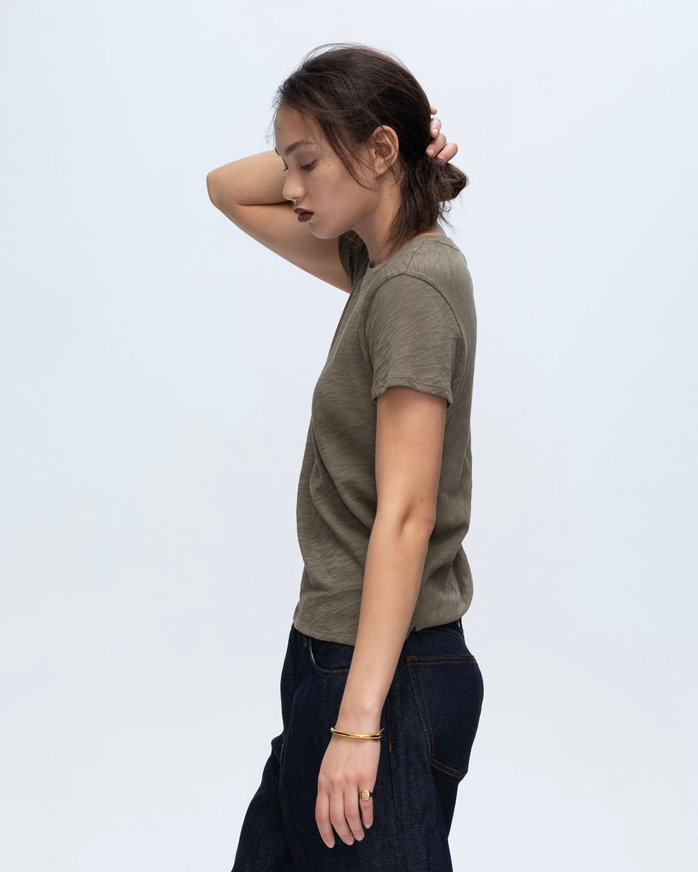Slub Jersey Schoolboy Crew Neck Tee - Army