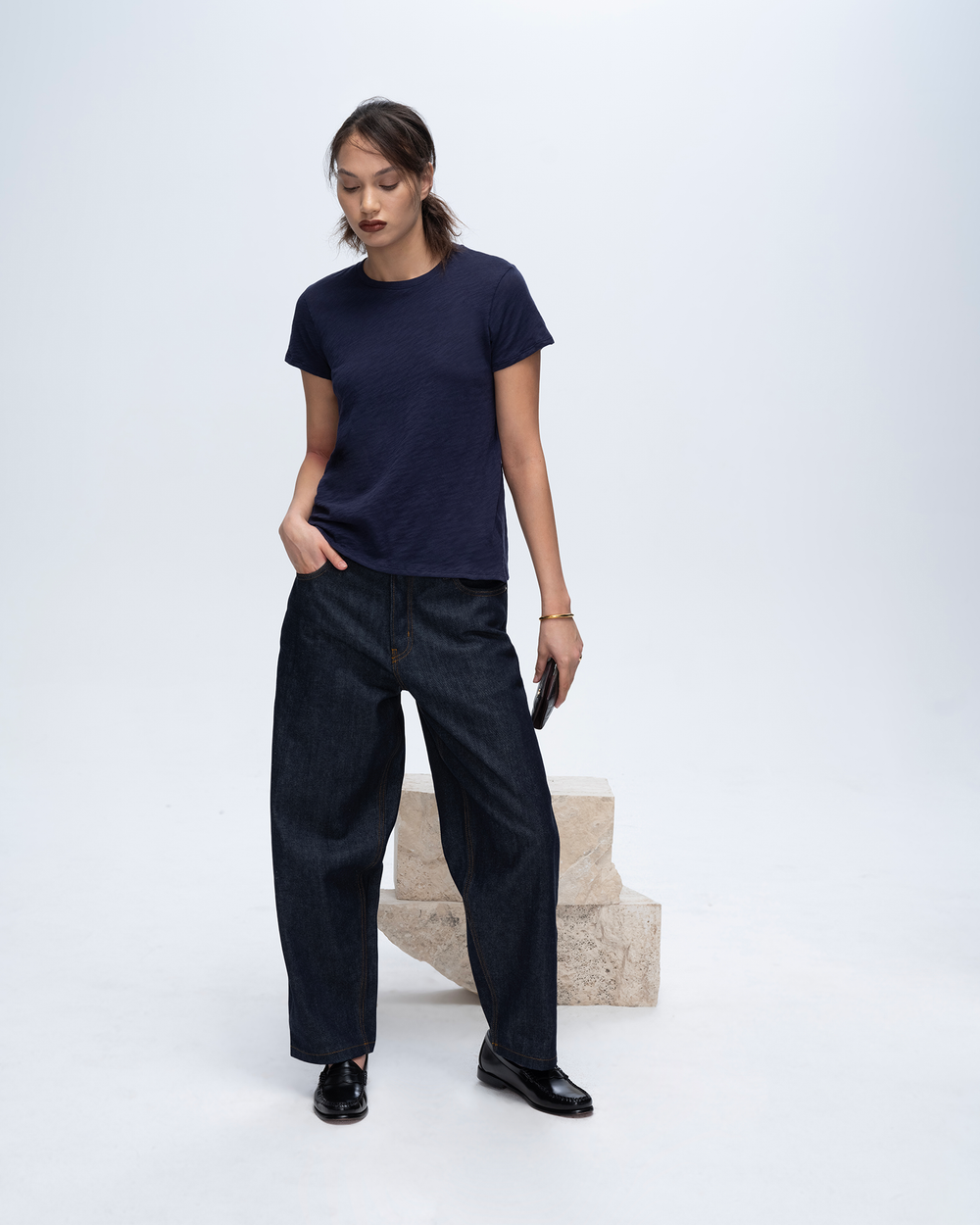 Slub Jersey Schoolboy Crew Neck Tee - Midnight
