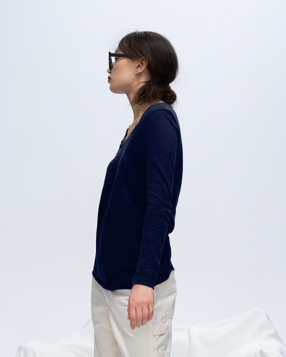 Slub Jersey Long Sleeve V-Neck Tee - Midnight