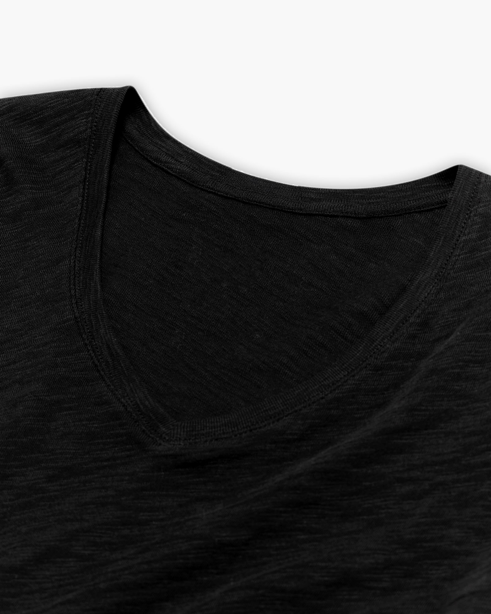 Slub Jersey Schoolboy V-Neck Tee - Black