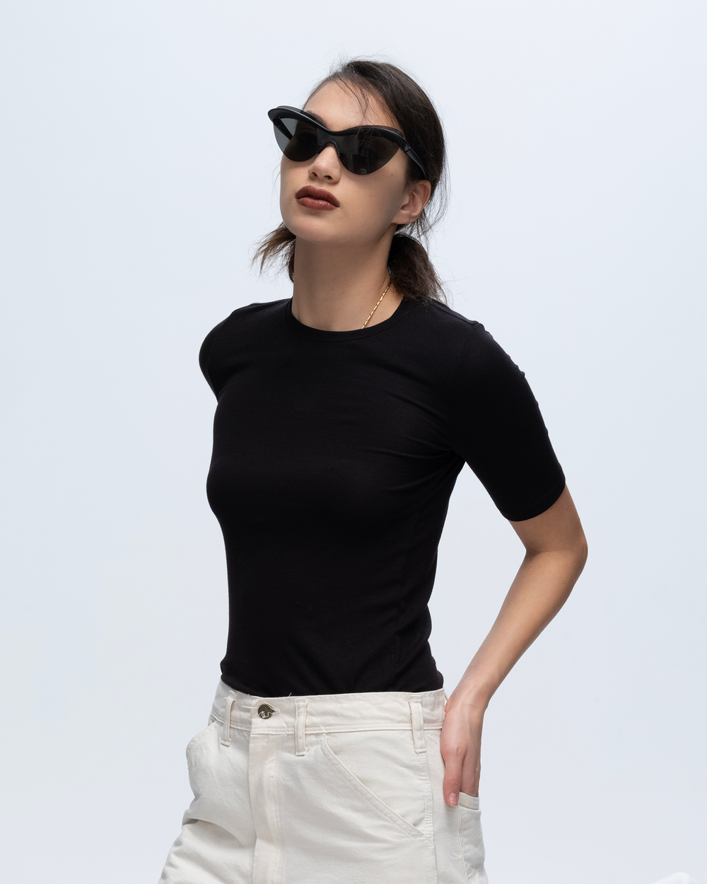 Modal Rib Short Sleeve Crew Neck Tee - Black