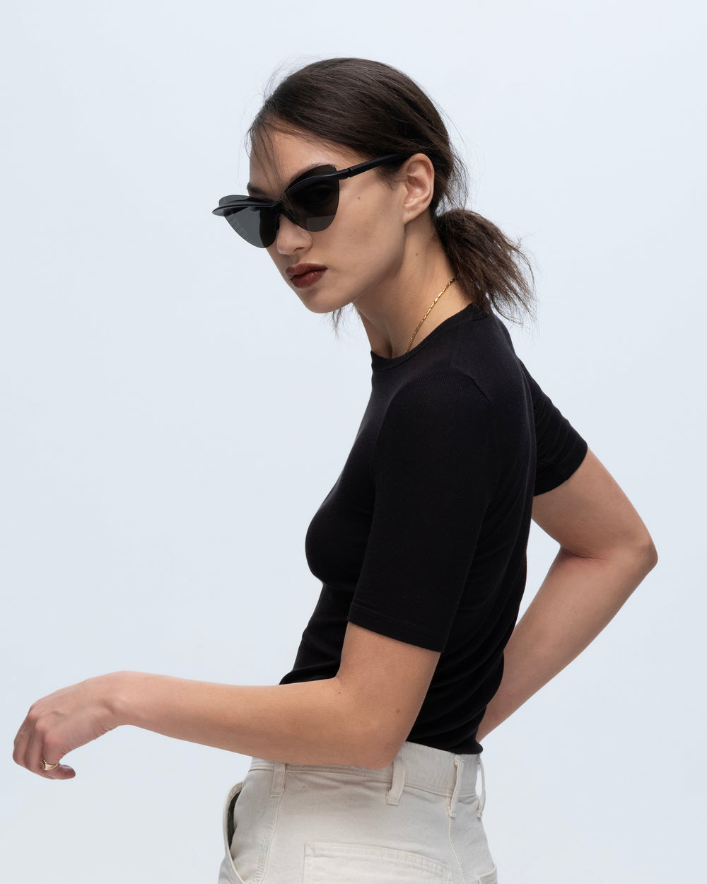 Modal Rib Short Sleeve Crew Neck Tee - Black