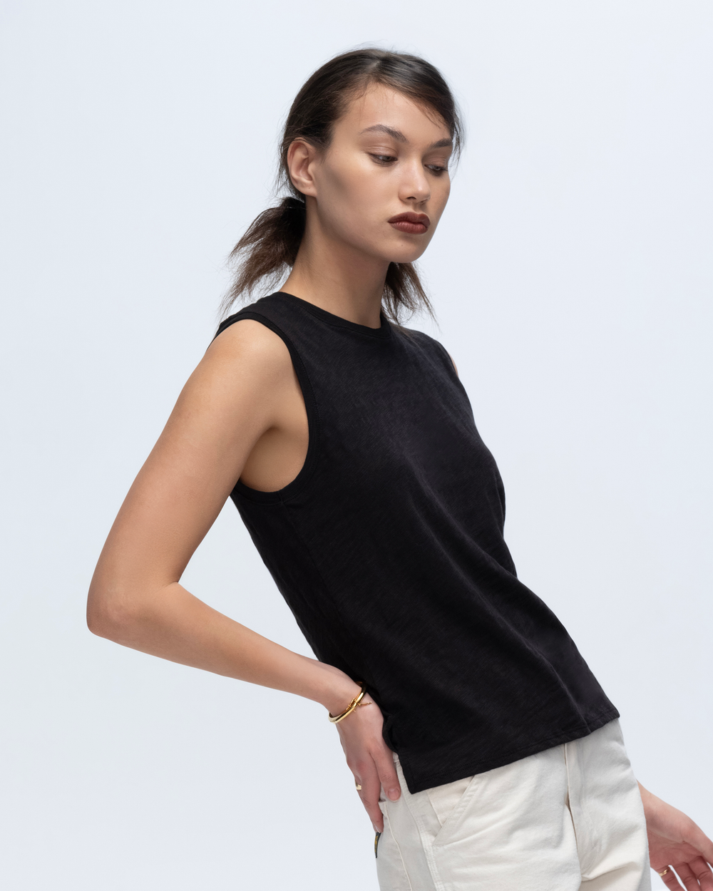 Slub Jersey Sleeveless Schoolboy Tee - Black