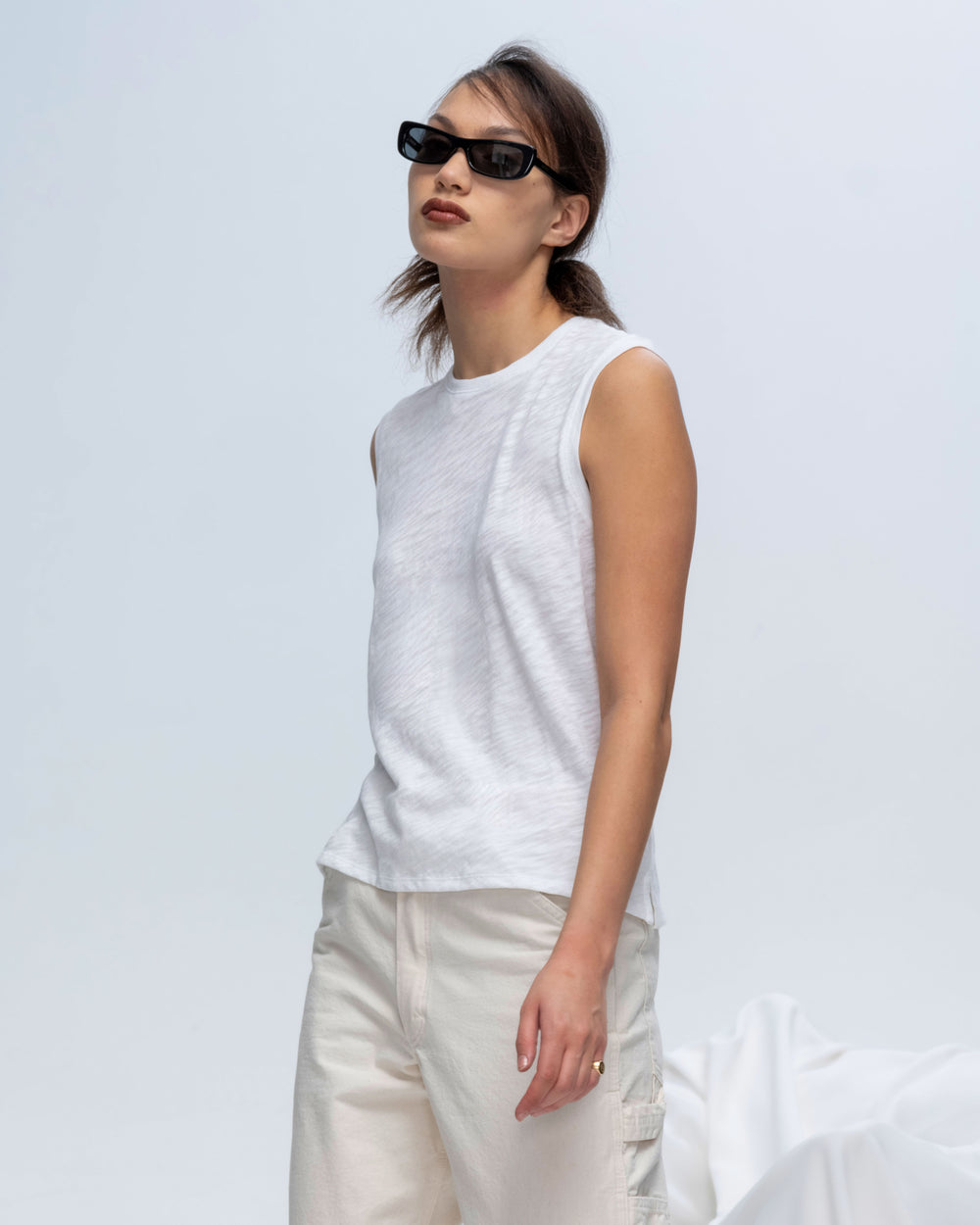Slub Jersey Sleeveless Schoolboy Tee - White