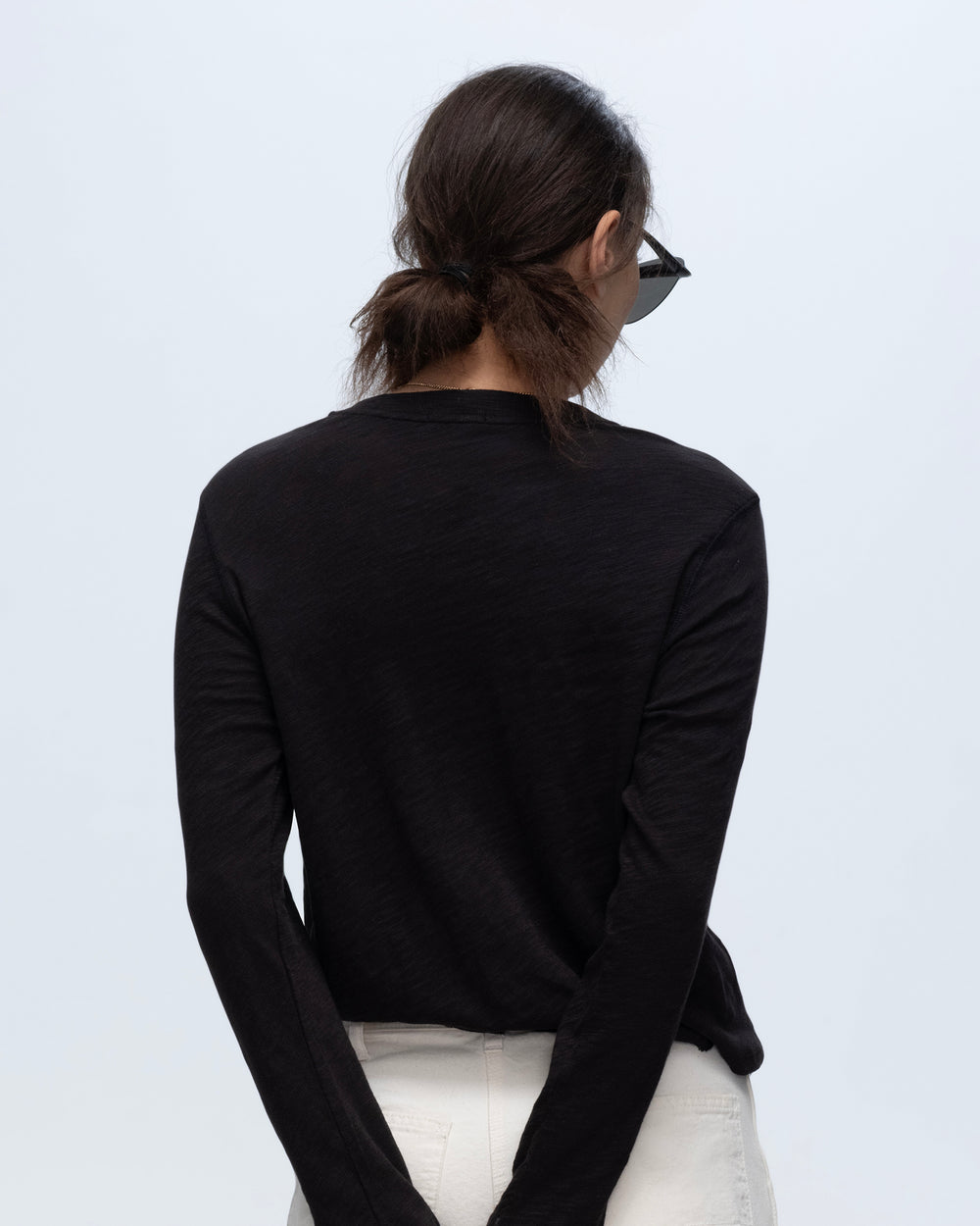 Slub Jersey Long Sleeve Destroyed Wash Crop Tee - Black