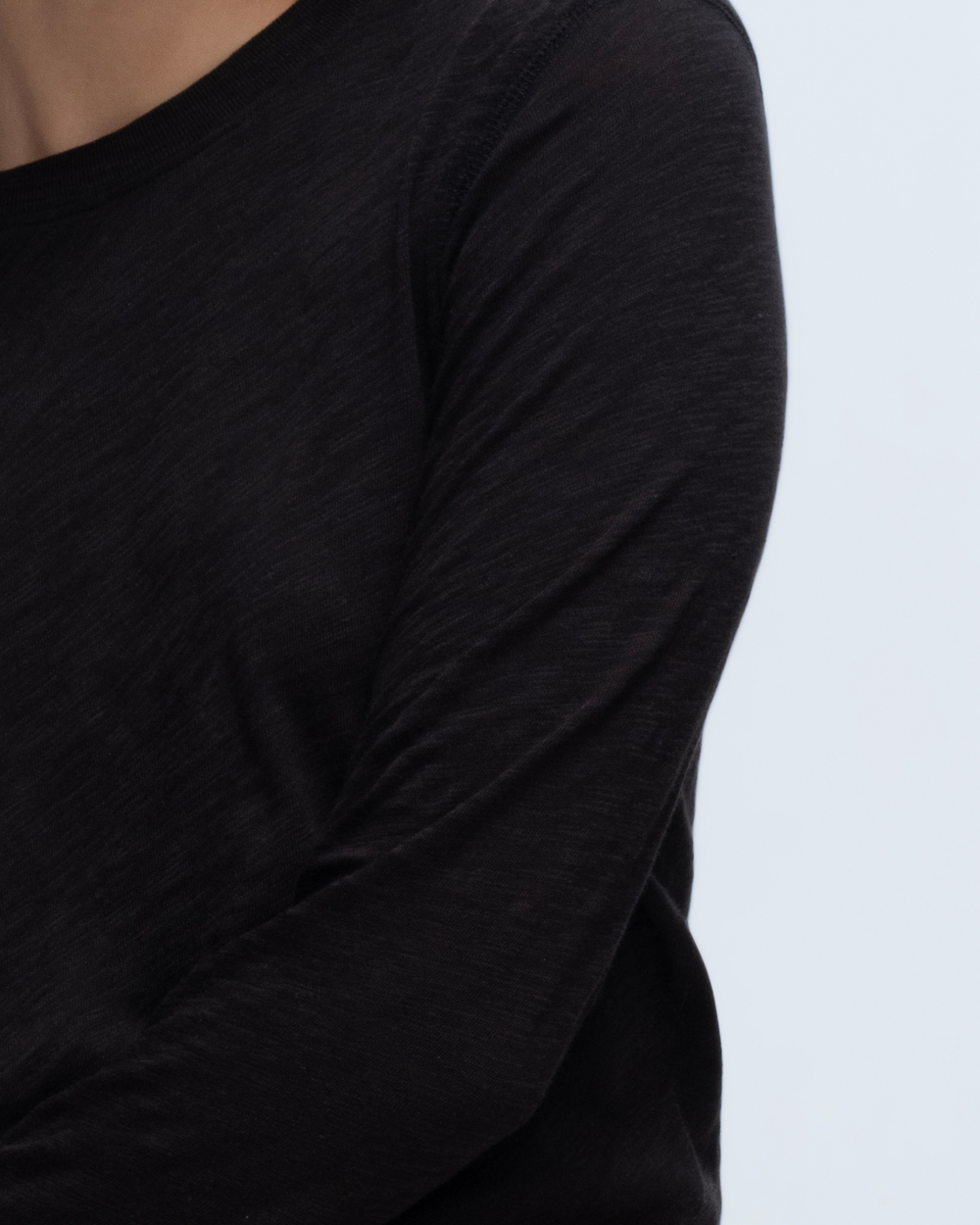 Slub Jersey Long Sleeve Destroyed Wash Crop Tee - Black