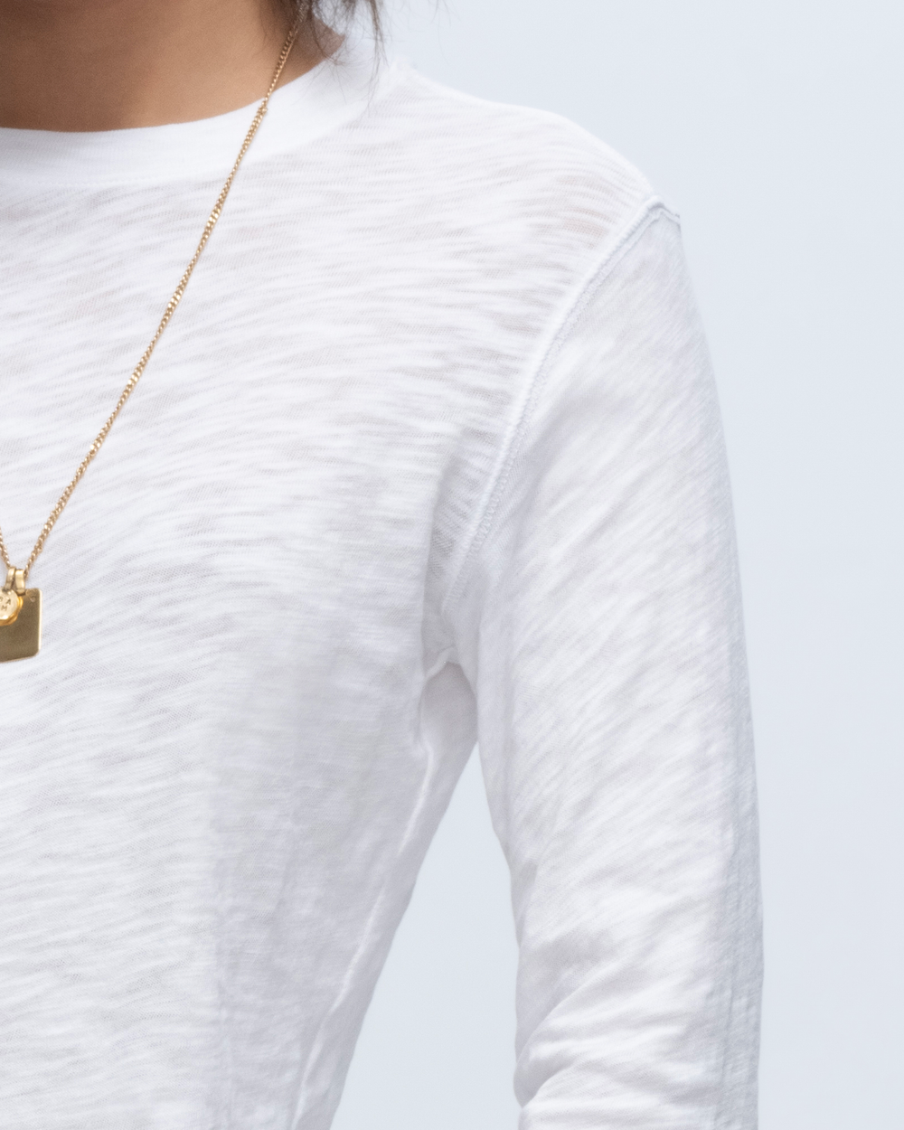 Slub Jersey Long Sleeve Destroyed Wash Crop Tee - White