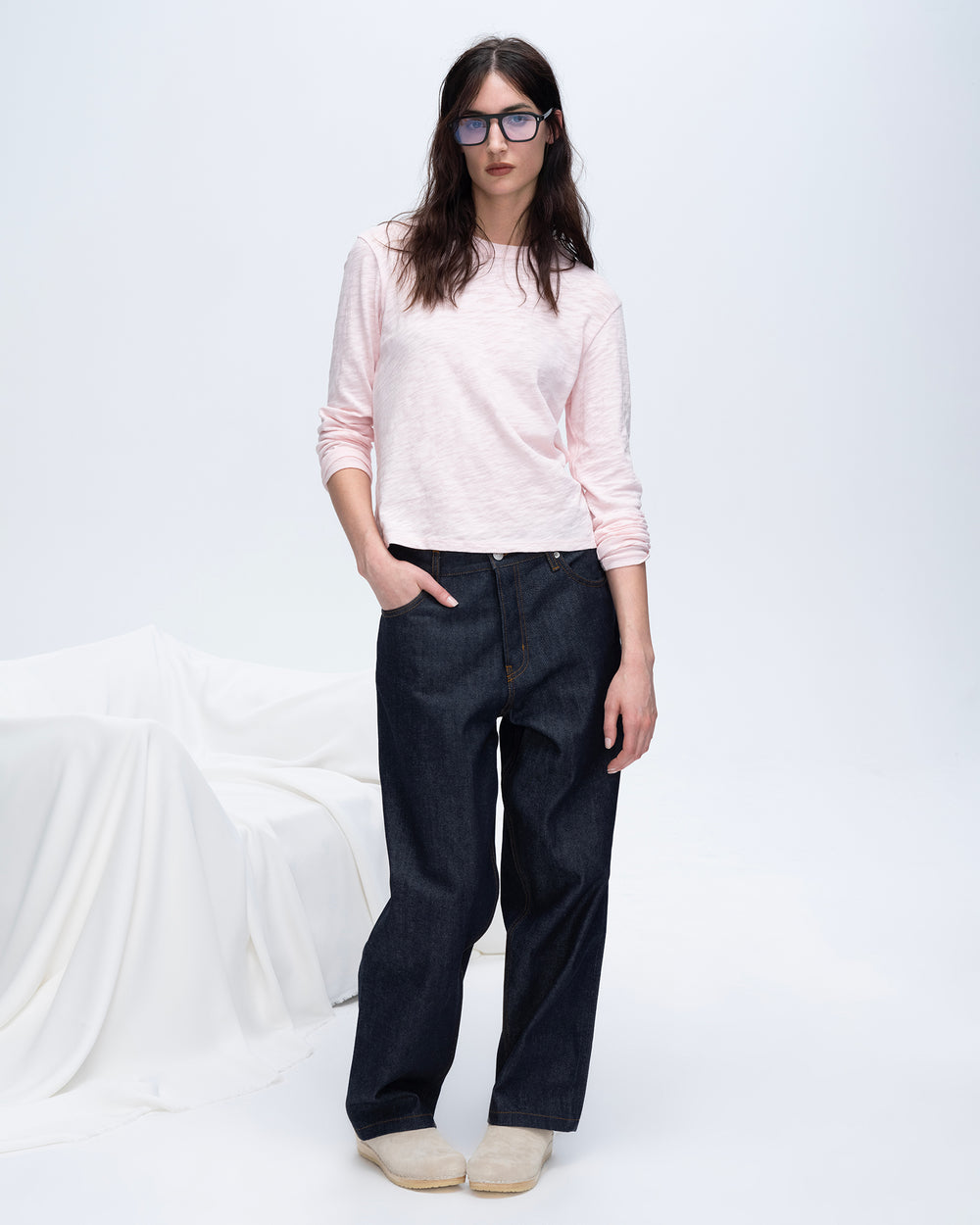 Slub Jersey Long Sleeve Crop Tee - Pink Camelia