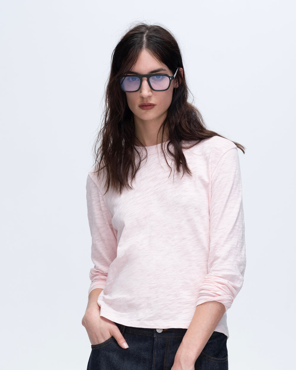 Slub Jersey Long Sleeve Crop Tee - Pink Camelia