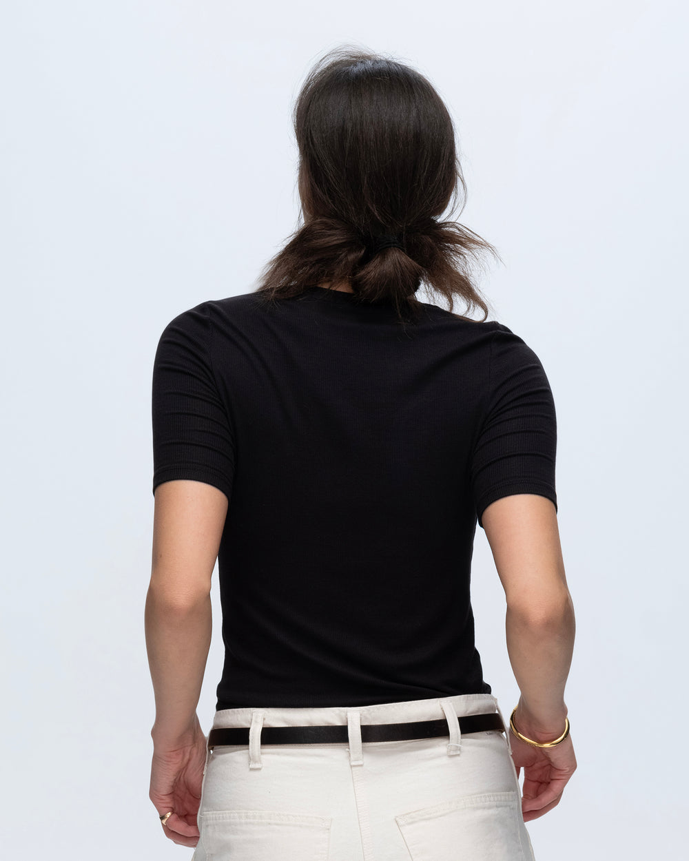 Modal Rib Short Sleeve V-Neck Tee - Black