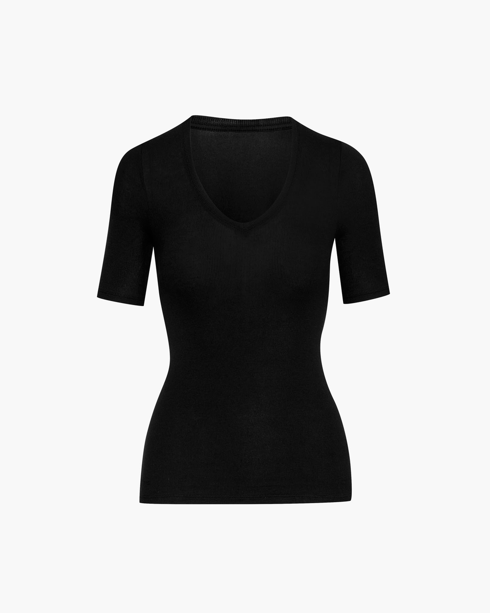Modal Rib Short Sleeve V-Neck Tee - Black