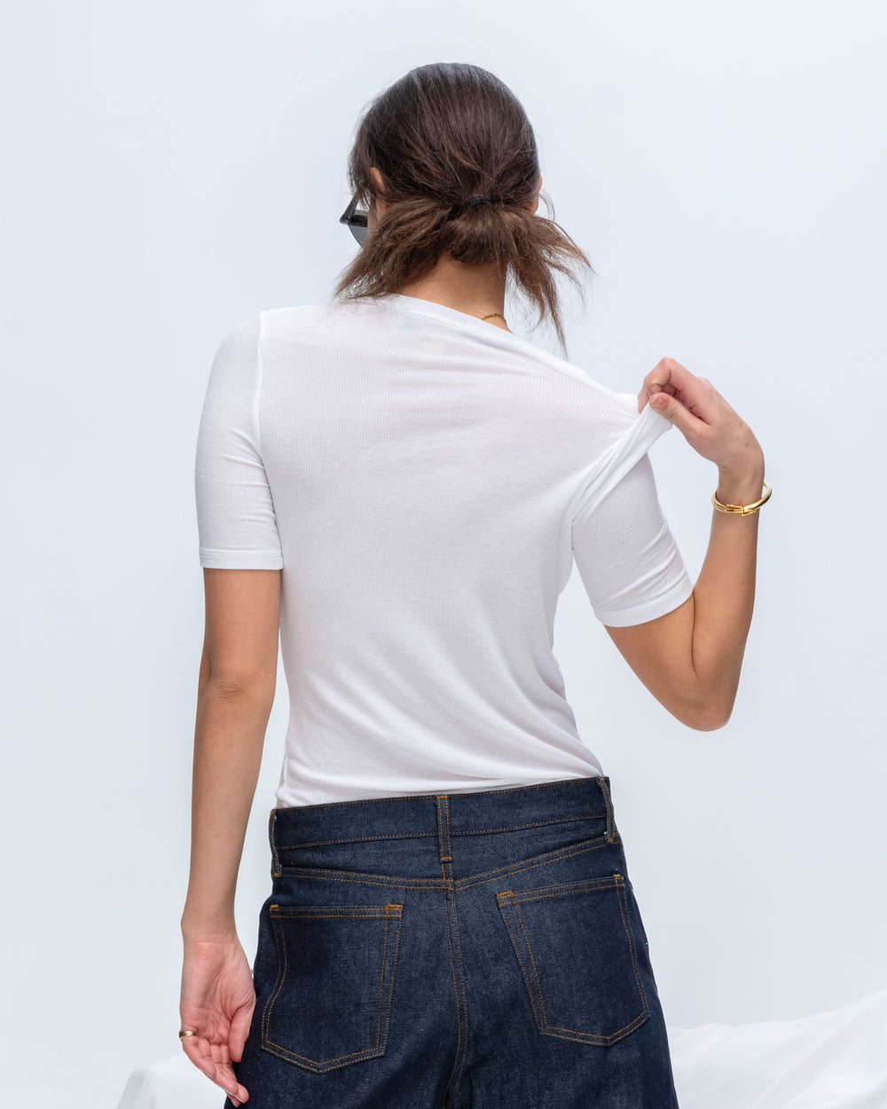 Modal Rib Short Sleeve V-Neck Tee - White